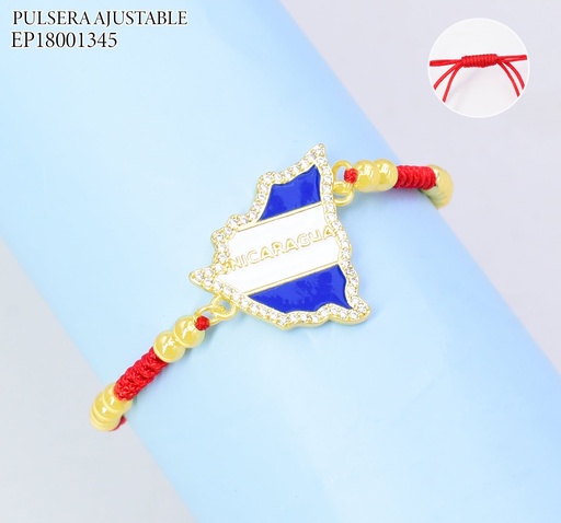 [EP18001345] PULSERA AJUSTABLE ROJA C/PELOTITA DIJE MAPA DE NICARAGUA ZIRC. G5808-841 (PAG26)