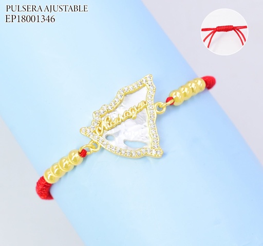 [EP18001346] PULSERA AJUSTABLE ROJA C/PELOTITAS DIJE MAPA DE NICARAGUA NACAR G5813-841 (PAG26)