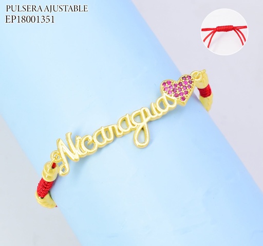 [EP18001351] PULSERA AJUSTABLE ROJA DIJE "NICARAGUA" CORAZON FUCSIA G5811-841 (PAG26)