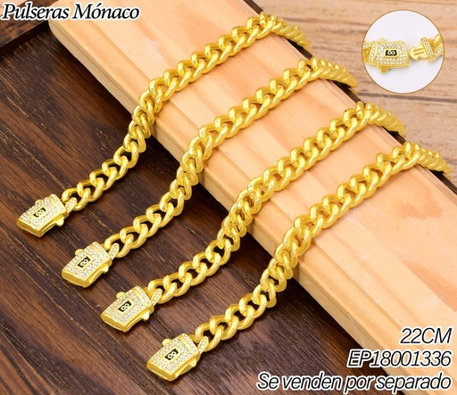 [EP18001336] PULSERA ESLABON CUBANO CIERRE ZIRC. 22CM.BE1285-9 (INV526)