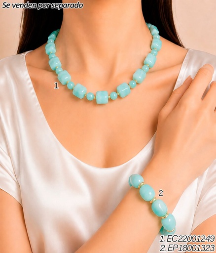 [EC22001249] COLLAR ACRILICO PIEDRAS TURQUESA CILINDRO/PELOTA  CE836-21 (INV526)