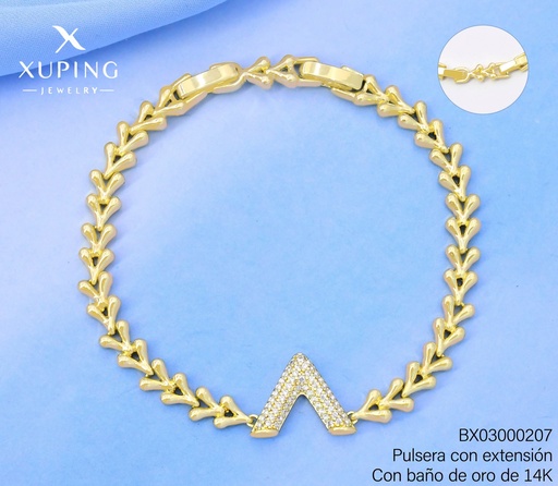 [BX03000207] PULSERA BAÑO DE ORO 14K. XUPING "V" ZIRC. UBYX-5796 (XAG)