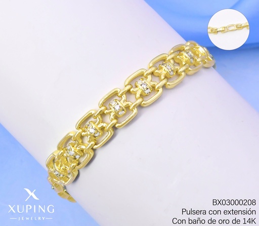 [BX03000208] PULSERA BAÑO DE ORO 14K.XUPING ESLAB.OV "8"ZIRC. UBYX-5878 (XAG)