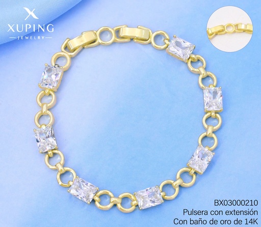 [BX03000210] PULSERA BAÑO DE ORO 14K.XUPING ESLAB.8/ZIRC.RECT.UBCF-0608 (XAG)