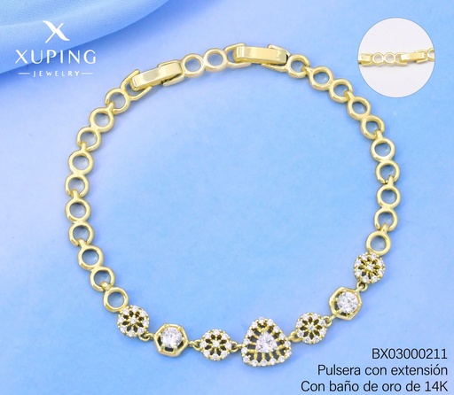 [BX03000211] PULSERA BAÑO DE ORO 14K.XUPING ESLAB.O/RD-TRIANG ZIRC.UBSJ-0036 (XAG)