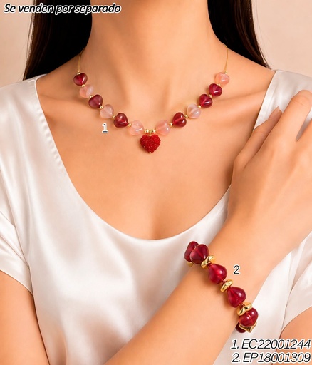 [EP18001309] PULSERA ACRILICO PIEDRAS ROJA GOTA/GOTA IRREG DOR. BE1257-21 (INV526)