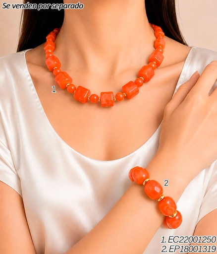 [EP18001319] PULSERA ACRILICO PIEDRAS ANARANJADAS CILINDRO IRREG/RUEDITA BE1266-21 (INV526)