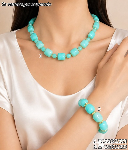 [EP18001323] PULSERA ACRILICO PIEDRAS TURQUESA CILINDRO IRREG/RUEDITA BE1270-21 (INV526)