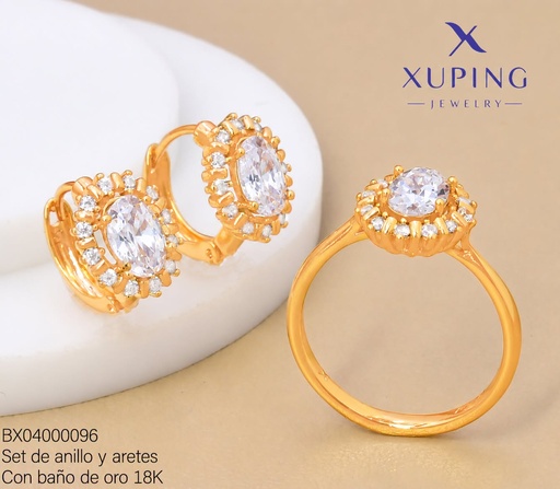 [BX04000096] SET BAÑO DE ORO 18K ARETES/ANILLO SOLITARIO ZIRC.OV.(XAG)