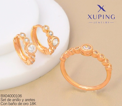 [BX04000106] SET BAÑO DE ORO 18K ARETES/ANILLO SOLITARIO ZIRC.9 RD.(XAG)