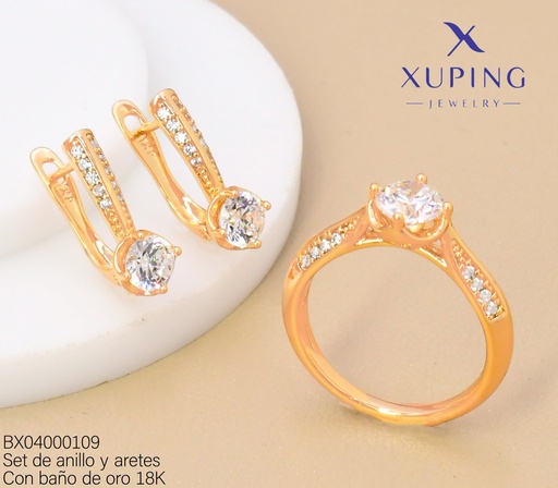 [BX04000109] SET BAÑO DE ORO 18K ARETES/ANILLO SOLITARIO ZIRC.DET. ENGASTADOS (XAG)
