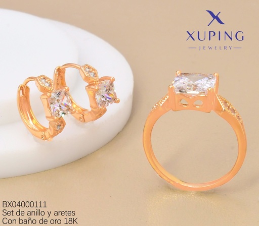 [BX04000111] SET BAÑO DE ORO 18K ARETES/ANILLO SOLITARIO ZIRC.CD.GR (XAG)