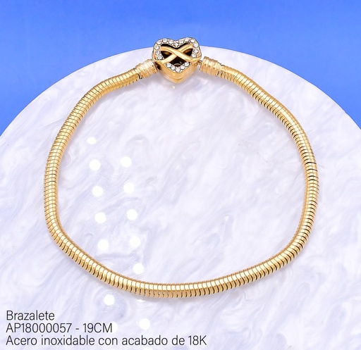 [AP18000057] PANDORA ACERO INOX. ACABADO 18K. 19CM FLEXIBLE CORAZ VE26