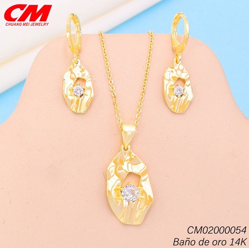 [CM02000054] SET BAÑO DE ORO 14K. OV ANCHO IRREGULAR C/ZIRC.GT-09020005(27A)