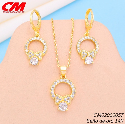 [CM02000057] SET BAÑO DE ORO 14K.GUIRNALDA C/LAZO ZIRC.RD.GT-02840005 (27A)