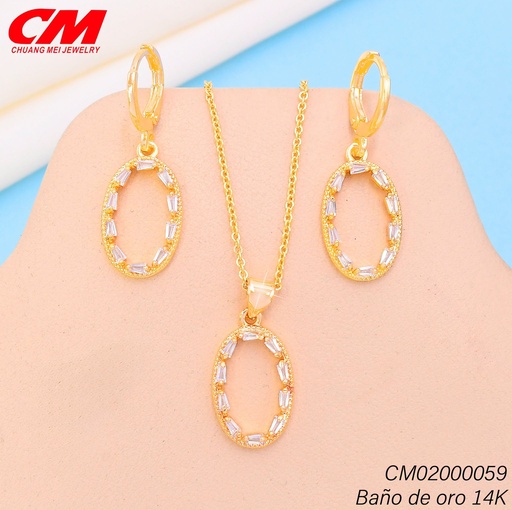[CM02000059] SET BAÑO DE ORO 14K. CROQUI OV.ZIRC.RECT. GT-04910001 (27A)