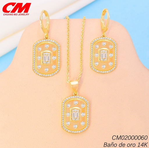 [CM02000060] SET BAÑO DE ORO 14K. RECT.C/ZIRC.RD GT-08110001 (27A)