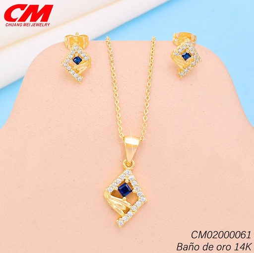 [CM02000061] SET BAÑO DE ORO 14K. RB.ZIRC.AZUL GT-08570001 (27A)