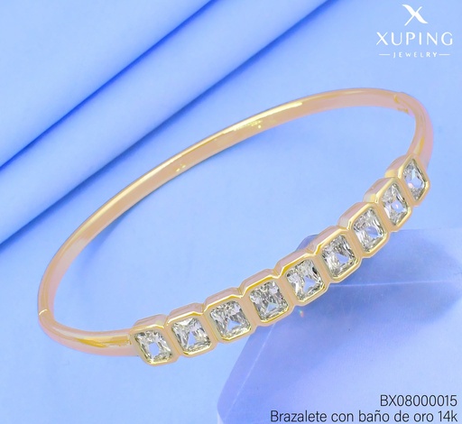 [BX08000015] BRAZALETE BAÑO DE ORO 14K. XUPING 9 ZIRC.RECT.SCF-0560BW-60MM 27AGOS(XP)