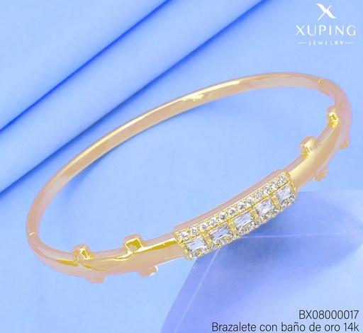 [BX08000017] BRAZALETE BAÑO DE ORO 14K. XUPING 5 ZIRC.RECT UWCF-0241-60MM 27AGOS(XP)