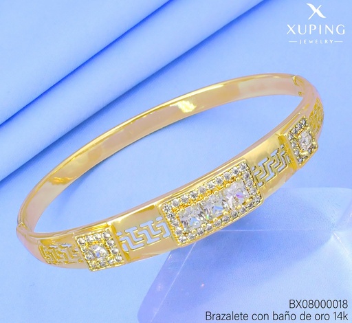 [BX08000018] BRAZALETE BAÑO DE ORO 14K. XUPING RECT./CD.ZIRC UWZF-0053-60MM 27AGOS(XP)