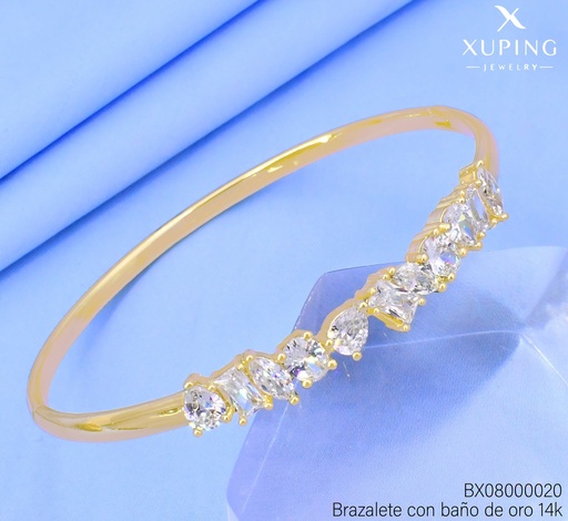 [BX08000020] BRAZALETE BAÑO DE ORO 14K. XUPING RECT./OV.ZIRC.VERT. SLX-0797BW-60MM 27AGOS(XP)