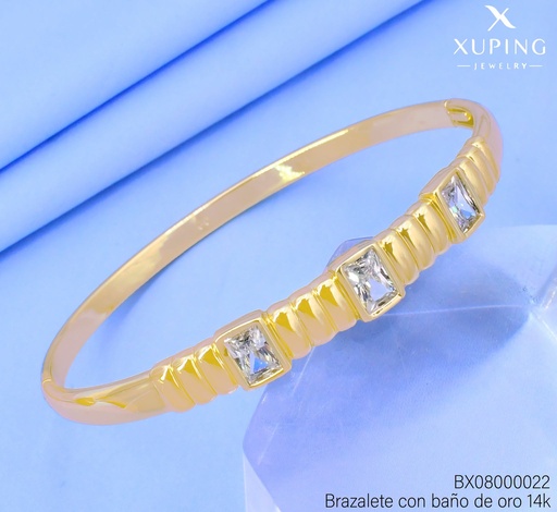 [BX08000022] BRAZALETE BAÑO DE ORO 14K. XUPING RECT.VERT/3 ZIRC. UWCF-0242-60MM 27AGOS(XP)