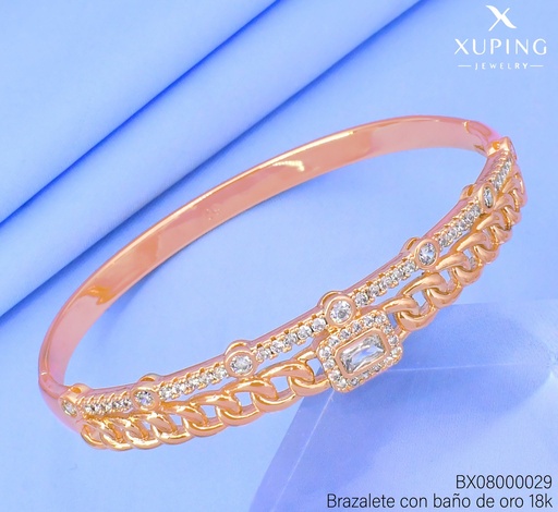 [BX08000029] BRAZALETE BAÑO DE ORO 18K. XUPING DOBLE CAD/LINEA ZIRC. UWCF-0160-60MM 27AGOS(XP)