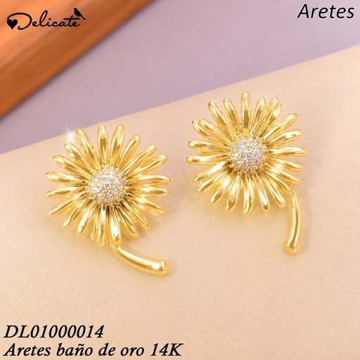 [DL01000014] ARETES BAÑO DE ORO 14K.GIRASOLES DORADOS HSH1323A (DEL1)