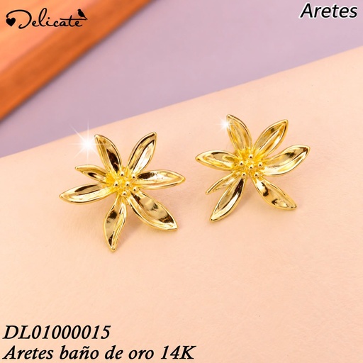 [DL01000015] ARETES BAÑO DE ORO 14K.FLOR PETALOS ALARG. SS746A (DEL1)