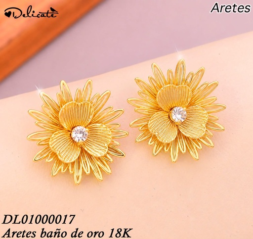 [DL01000017] ARETES BAÑO DE ORO 18K.FLOR GR.ZIRC.CENTRO QM115A (DEL1)