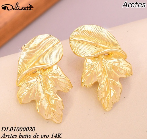 [DL01000020] ARETES BAÑO DE ORO 14K.2 HOJAS QY553A (DEL1)