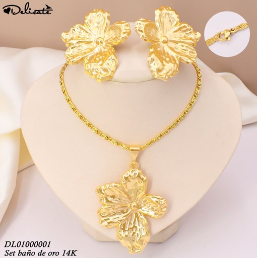 [DL01000001] SET BAÑO DE ORO 14K. FLOR. GR. C/GRAB.YF375A (DEL1)