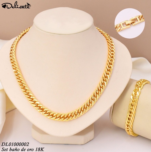 [DL01000002] SET BAÑO DE ORO 18K. CAD 46CM-PUL 20CM MARTILLADA C/GRAB.KY1134A  (DEL1)