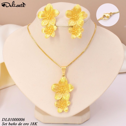 [DL01000006] SET BAÑO DE ORO 18K. 2 FLORES VERT.LH740C (DEL1)