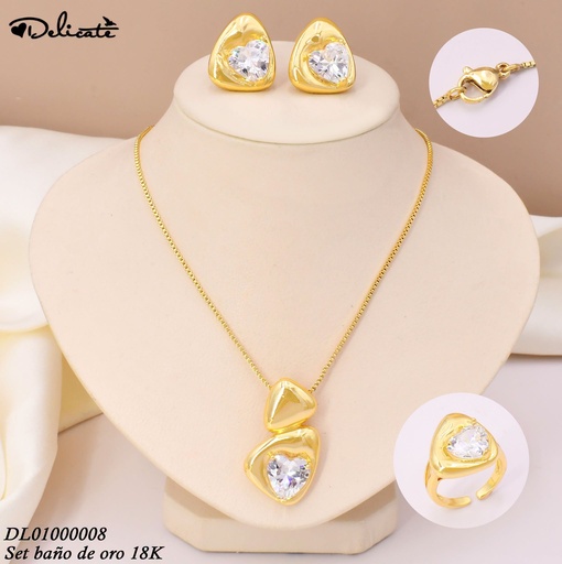 [DL01000008] SET BAÑO DE ORO 18K. TRIANGULO C/ZIRC.CORAZON ANILLO GSH843A (DEL1)