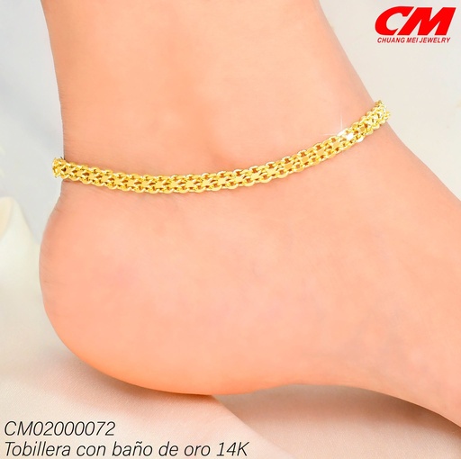 [CM02000072] TOBILLERA BAÑO DE ORO 14K. ESLAB.DOBLE LINEA LCC-28270127 21+5CM (27A)