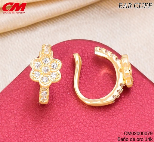 [CM02000079] EAR CUFF BAÑO DE ORO 14K. FLOR ZIRC.RJ-01060005 (27A)