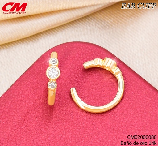 [CM02000080] EAR CUFF BAÑO DE ORO 14K. 3 ZIRC.RD. RJ-01170003 (27A)