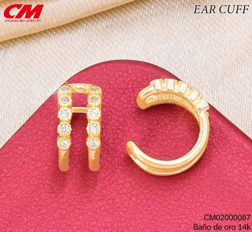 [CM02000087] EAR CUFF BAÑO DE ORO 14K. DOBLE 10 ZIRC.RD.RJ-03310001 (27A)