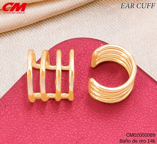 [CM02000089] EAR CUFF BAÑO DE ORO 14K.4 LINEAS LISAS HORIZ. RJ-03670001 (27A)