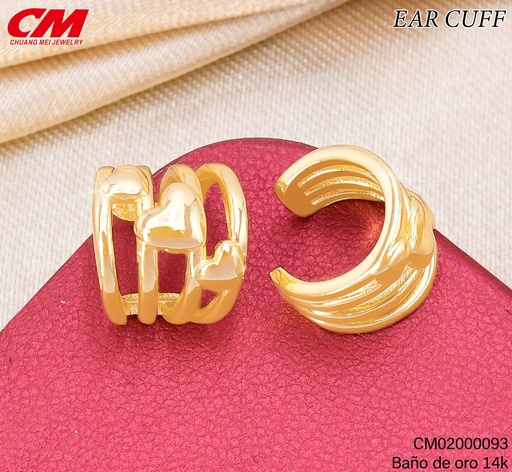 [CM02000093] EAR CUFF BAÑO DE ORO 14K.4 LINEAS LISAS C/CORAZONES RJ-04290001 (27A)
