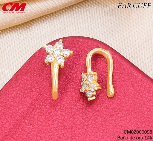 [CM02000095] EAR CUFF BAÑO DE ORO 14K.FLOR ZIRC. RJ-04470001 (27A)
