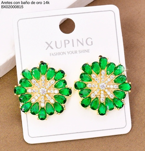 [BX02000815] ARETES BAÑO DE ORO 14K.XUPING RUEDA C/ZIRC.VERDES (XAG)
