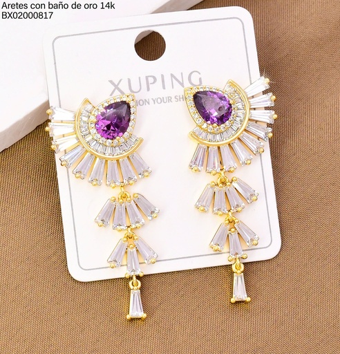 [BX02000817] ARETES BAÑO DE ORO 14K. XUPING LARGOS GOTA LILA/ABANICO INVERT./COLGANTES 27AGOS(XP)