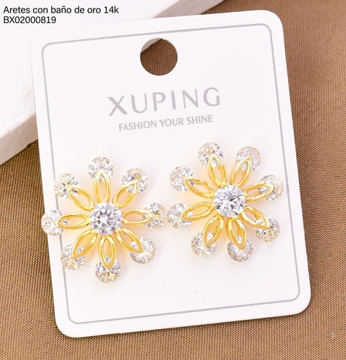 [BX02000819] ARETES BAÑO DE ORO 14K. XUPING FLOR ZIRC RD 27AGOS(XP)