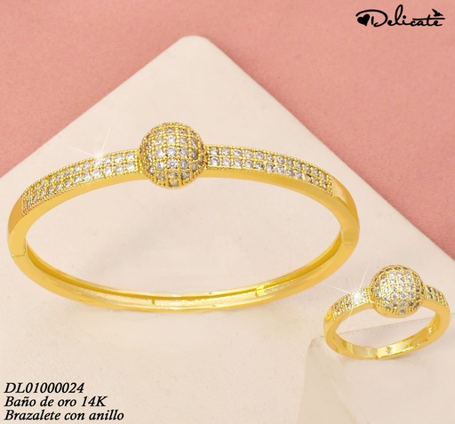 [DL01000024] BRAZALETE C/ANILLO AJUST. BAÑO DE ORO 14K.PELOTA ZIRC.ZWQ135A (DEL1)