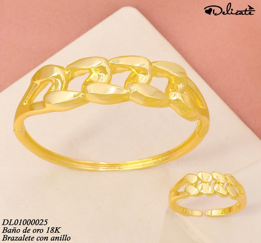 [DL01000025] BRAZALETE C/ANILLO AJUST. BAÑO DE ORO 14K.ESLAB.MARTILL.GSH514A (DEL1)