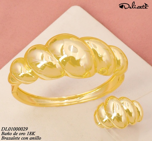 [DL01000029] BRAZALETE C/ANILLO AJUST. BAÑO DE ORO 18K. 5 OV.VERTICALES GSH526A (DEL1)