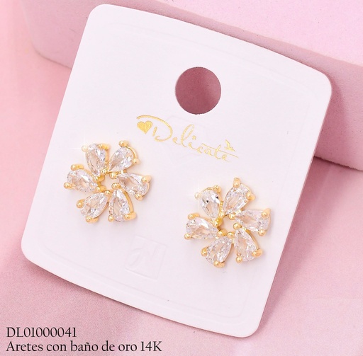 [DL01000041] ARETES HUGGIES BAÑO DE ORO 14K. FLOR ESPIRAL ZIRC. MY93B (DEL1)